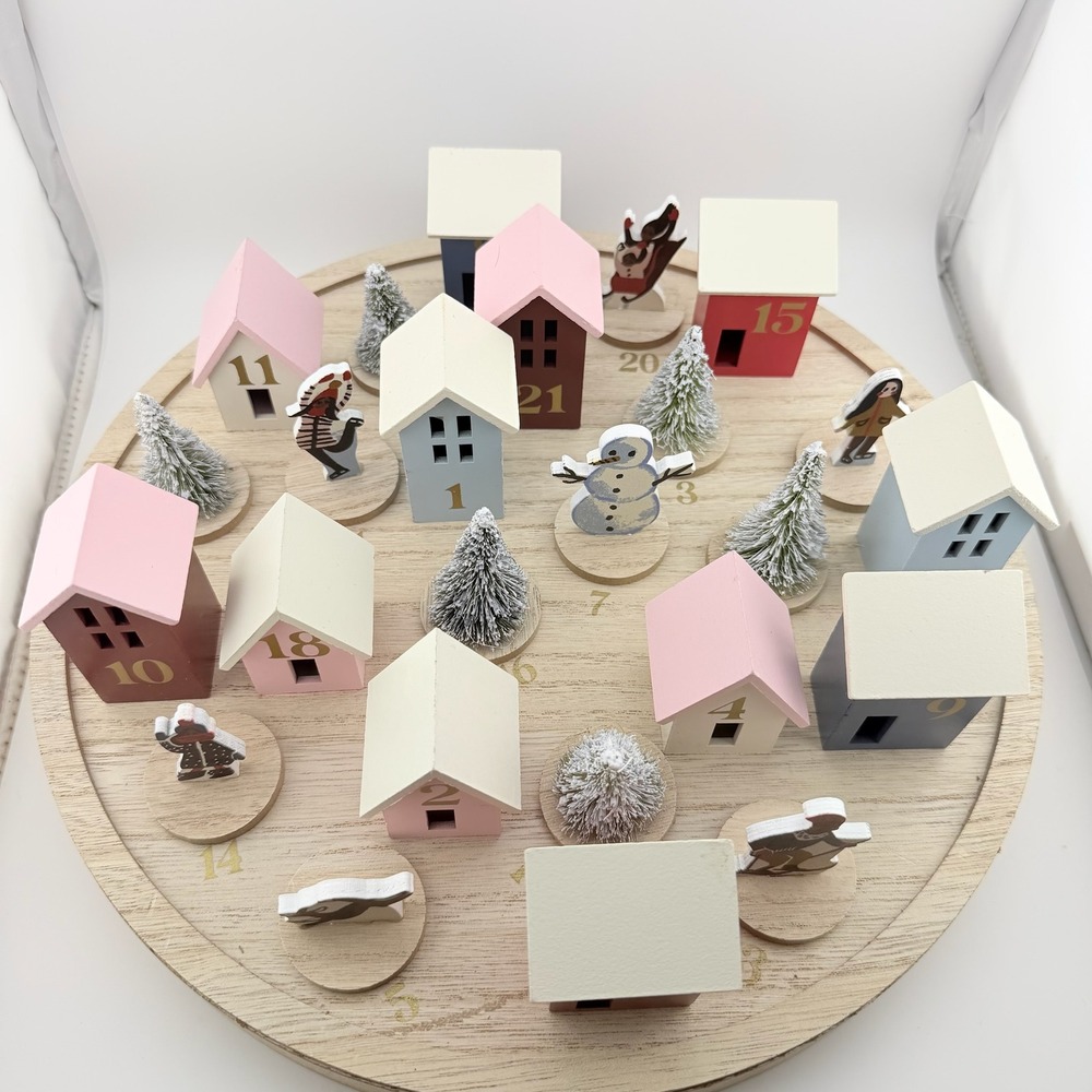 Multicolor Wooden Village Advent Calendar Holiday Decor